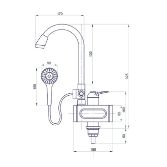 Кран-водонагреватель проточного типа WH-004 для умывальника с лейкой #WF_CITY_VIN# картинка