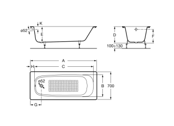 Ванна чугунная ROCA Continental 150*70 с ножками (БЕЗ противоскользящего покрытия) #WF_CITY_VIN# картинка
