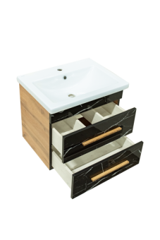Тумба "АФРИКА 60" Черный мрамор/Дуб Вотан подвесная С РАКОВИНОЙ  COMO 60 (6122) #WF_CITY_VIN# картинка