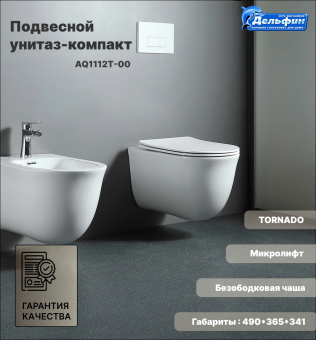 AQ1112T-00 КЛАССИК Унитаз подвесной компакт TORNADO 490*365*341 AQUATEK #WF_CITY_VIN# картинка