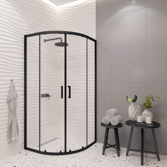 Душевое ограждение EG4B 100*100 полукр. (черн.мат., прозрачное) #WF_CITY_VIN# картинка