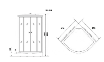 NG 301-01N (Ниагара) душевая кабина 90*90*220 низ.п (стекло МОЗАИКА) #WF_CITY_VIN# картинка
