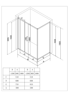 Душевое ограждение EG2С 120*80 прямоуг. (хром, прозрачное) #WF_CITY_VIN# картинка