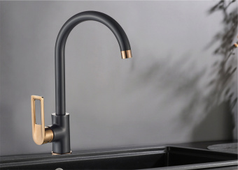 Смеситель Golden Fox 10930 Snowdonia д/кухни шар. с высоким изливом черный с золотом #WF_CITY_VIN# картинка