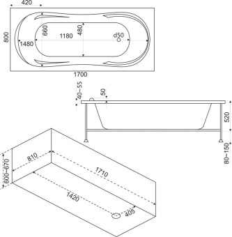 Акриловая ванна Ахин 170*80 с каркасом #WF_CITY_VIN# картинка