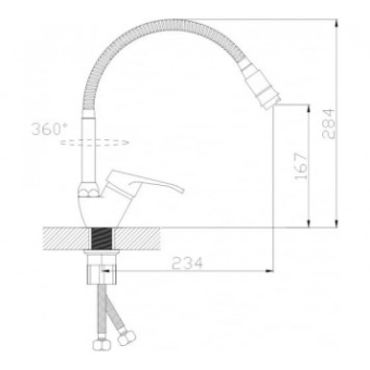 Смеситель д/кухни шар. с гибким регулирующим изливом, креп. гайка Викинг 587028 d40 Антей #WF_CITY_VIN# картинка