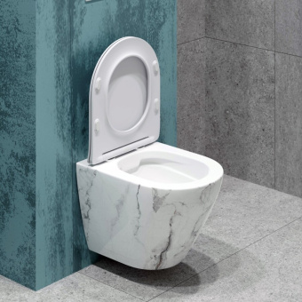 Унитаз подвесной K505MD безободковый, сиденье тонкое ДП, БЕЛЫЙ МРАМОР #WF_CITY_VIN# картинка
