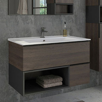 Тумба "Франкфурт 90" Бетон светлый с раковиной COMFORTY 90E (подвес) #WF_CITY_VIN# картинка